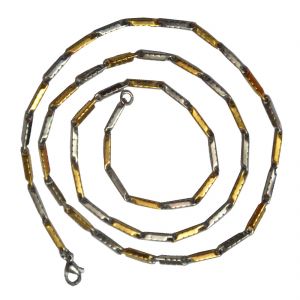 Men Style Plated Classic Design Pattern Dual Tone Gold And Silver Stainless Steel Reactangle Link Chain