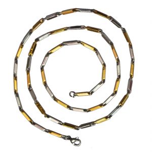 Men Style Plain Classic Design Pattern Dual Tone Geometry Gold And Silver Stainless Steel Reactangle Link Chain