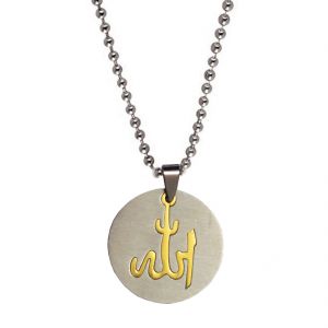 Men Style High Polished Islamic God Allah Laser Cut Gold And Silver Stainless Steel Round Pendent For Men And Women SPn05079