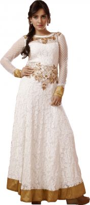 Buy Stylish Fashion Fabulous Embroidered White Floor Length Anarkali Suit With Exclusive Back Sfp-2057 online
