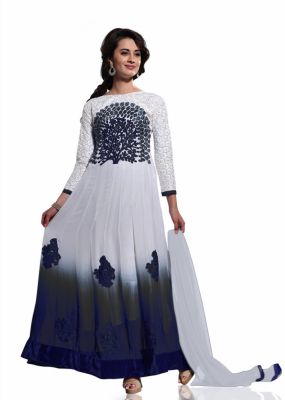Buy Stylish Fashion White And Black Embroidered Anarkali Suit Sfvipulb-1003 online