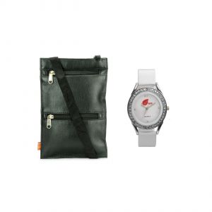 Buy Arum Black Sling Bag With White Trendy Watch online