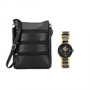 Buy Arum Black Stylish Trendy Sling Bag With Golden Watch Asbw-024 online