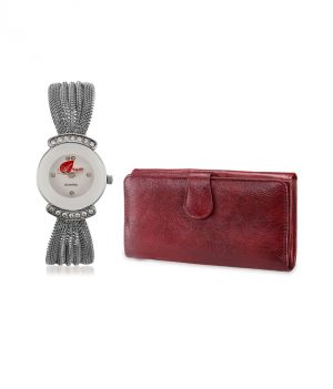 Buy Arum Combo Silver Stylish Watch With Brown Wallet online