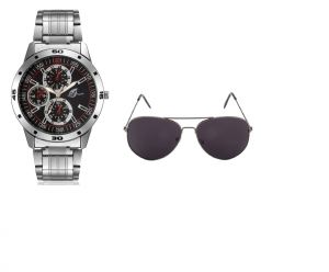 Buy Arum Combo Of Silver In Black Watch & Sunglass online