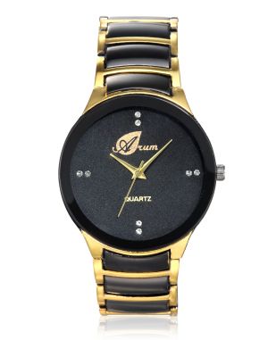 Buy Arum Analog Black & Golden Dial Men's Watch online