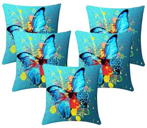 Buy Lushomes Digital Print Aqua Butterfly Cushion Covers (pack Of 5) online