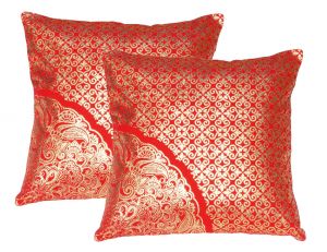 Buy Lushomes Red Cushion Covers With Gold Foil Print (pack Of 2) online