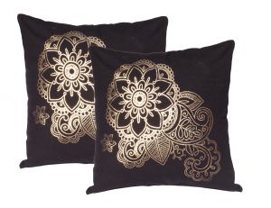 Buy Lushomes Black Cushion Covers With Gold Foil Print (pack Of 2) online