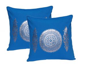 Buy Lushomes Royal Blue Cushion Covers With Silver Foil Print (pack Of 2) online