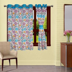 Buy Lushomes Flower Printed Curtains With 8 Eyelets & Tiebacks For Window online