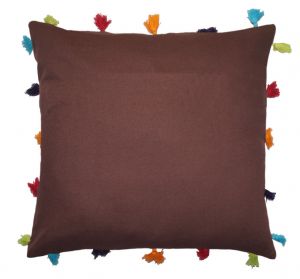 Buy Lushomes French Roast Cotton Cushion Cover With Pom Pom - Pack Of 1 online
