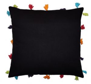 Buy Lushomes Pirate Black Cotton Cushion Cover With Pom Pom - Pack Of 1 online