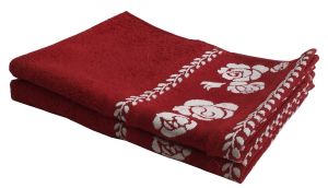 Buy Lushomes Cotton Red Hand Towel with Jacquard Border (Pack of 2 pcs) online