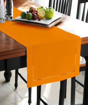 Buy Lushomes Plain Sun Orange Double Border Holestitch Table Runner online