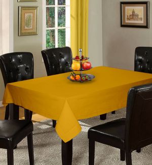 Buy Lushomes Plain Lemon Chrome Holestitch 12 Seater Yellow Table Cover online
