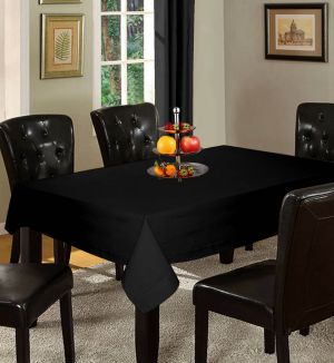 Buy Lushomes Plain Pirate Black Holestitch 12 Seater Black Table Cover online