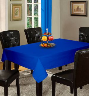 Buy Lushomes Plain Sky Diver Holestitch 6 Seater Blue Table Cover online