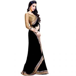 Buy Trusha Dresses Black Plain Chiffon Saree For Women - (product Code - Ragini_black) online