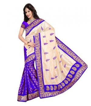 Buy Vellora Designer Beautifull Stylish Embroidered Saree In Blue Colour online