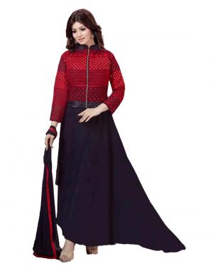 Buy Multi Retail Black Embroidered Georgette Semi Stitched Dress Material With Dupatta online
