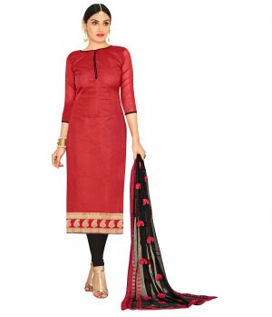 Buy Multi Retail Red Jacquard Banarsi Jacquard Unstitched Dress Material With Dupatta_c583dlflrl1002sa online