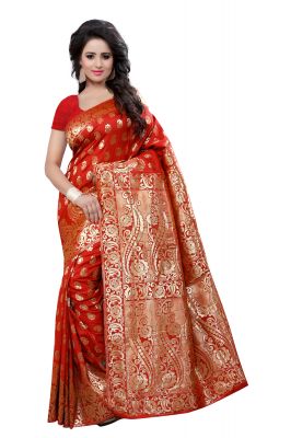 Buy Multi Retail Red Banarsi Silk Party Wear Jacquard/ Self Design Saree With Unstitched Blouse _c655se529sa online
