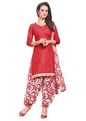Buy Multi Retail Red Printed Poly Cotton Unstitched Patiala Suit With Dupatta_c761ps4ph4004sa online
