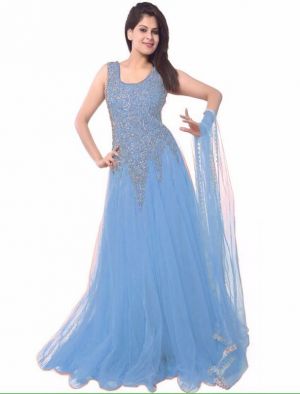 Buy Thankar Latest Designer Heavy Light Blue Partywear Gown online