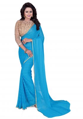 Buy Aar Vee Sky Blue Color Nazmin Jacquared Work Saree With Net Embroidered Work Unstitched Blouse Pcm12 online
