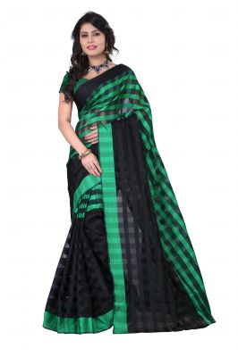 Buy Aar Vee Black & Green Color Cotton Saree With Unstitched Blouse Rvg1101 online