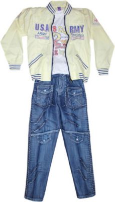 Buy T-Shirt With Overcoat & Jeans (Size-30) Yellow, White Color 9-10 Years online