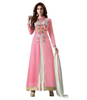 georgette embroidered semi stitched anarkali suit