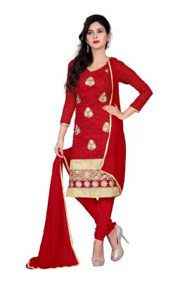 Buy Shree vardhman Women's Red Chanderi Straight Unstiched Dress Material online