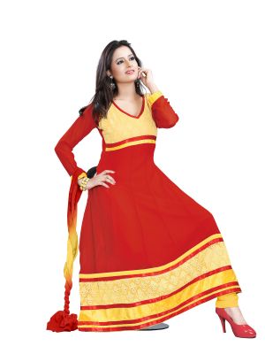 Buy Shree Vardhman Georgette Red Unstitched Anarkali Salwar Suit Dress Material online