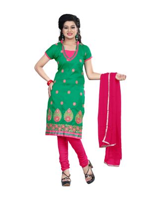 Buy Shree Vardhman Green Semi Cotton Top Straight Unstiched Salwar Suit Dress Material online