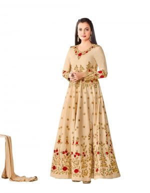 Buy Style Amaze Charming Cream Color Heavy Embroidered Work Taffeta Suit (code -4446bk4002) online