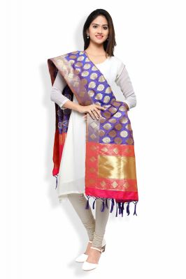 Royal Blue & Pink Banarasi Dupatta With Floral Motifs(RDP-04)