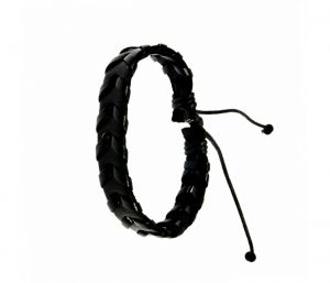 Sanaa Creations Stylish Real Leather Black Color Woven Cuff Bracelet-(Product Code-1MB130)