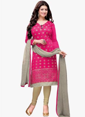 Buy Pushty Fashion Pink And Cream Color Chanderi Cotton Semi Stitched Dress online