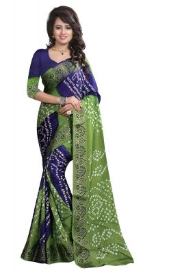Buy Pushty Fashion Light Green And Blue Bandhani Silk Cotton Saree Sc-mk-003 online