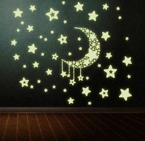 Buy Radium Moon & Falling Stars Glow In Dark Wall Sticker (21 Cm X 29.7 Cm) online