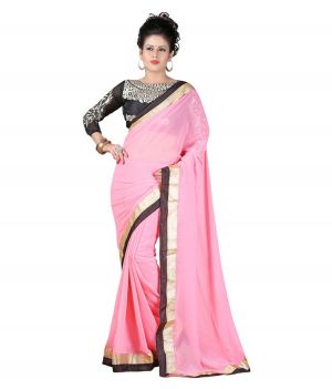 Buy Fabkaz Women Chiffon Pink Colour Embroidey Designer Saree online