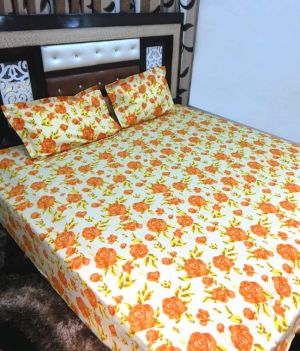 Buy Peponi Yellow & Orange Cotton Double Bedsheet With 2 Pillow Covers online