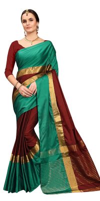 Buy Ruchika Fashion Women's Cotton Silk Saree With Blouse Piece Material (code - Angi-peacockbluerani ) online