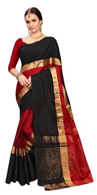 Buy Ruchika Fashion Women's Cotton Silk Saree With Blouse Piece Material (code - Angi-blackred ) online