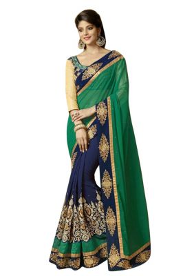 Buy Ruchika Fashion Half Half Green/ Blue Georgette Saree- Parchhayi online