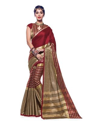 Buy Ruchika Fashion Women's Cotton Silk Saree With Blouse Piece Material (code - Red_ora) online