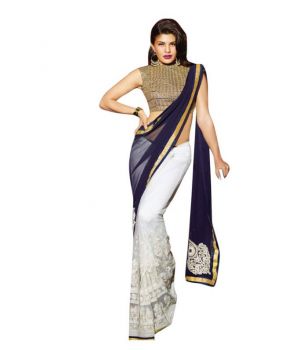 Buy Bollywood Replica Shoppingekart Embriodered Fashion Georgette Saree - (code -jeklin_white) online