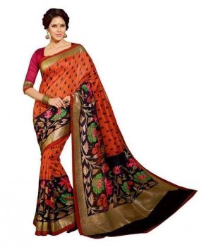 Buy Riti Riwaz Traditional And Bhagalpuri Saree With Floral Pattern Print With Golden online